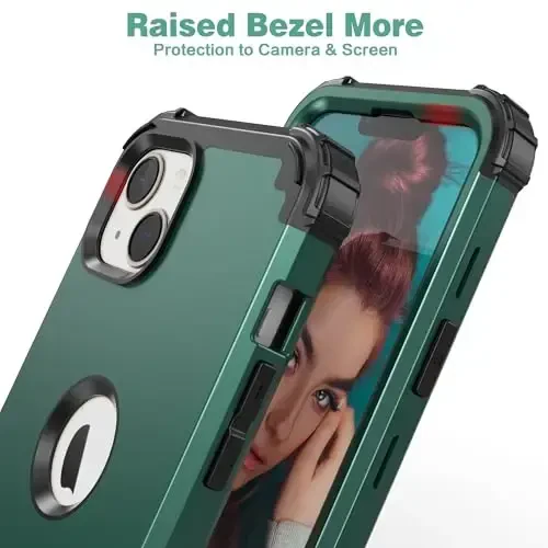 iPhone 15 Plus uchun ekran himoyachisi bilan IDweel g'ilofi, 3 tasi 1da zarbga chidamli ingichka gibrid kuchli kompyuter qopqog'i yumshoq silikon bamperli to'liq korpus (grafit yashil/qora) - 7