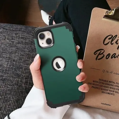 iPhone 15 Plus uchun ekran himoyachisi bilan IDweel g'ilofi, 3 tasi 1da zarbga chidamli ingichka gibrid kuchli kompyuter qopqog'i yumshoq silikon bamperli to'liq korpus (grafit yashil/qora) - 6