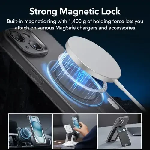 iPhone 15 Plus uchun ESR g'ilofi, MagSafe bilan mos, harbiy darajadagi himoya, sarg'ayish va tirnalishga chidamli, iPhone 15 Plus uchun magnitli telefon g'ilofi, Zero Series, muzli qora - 5