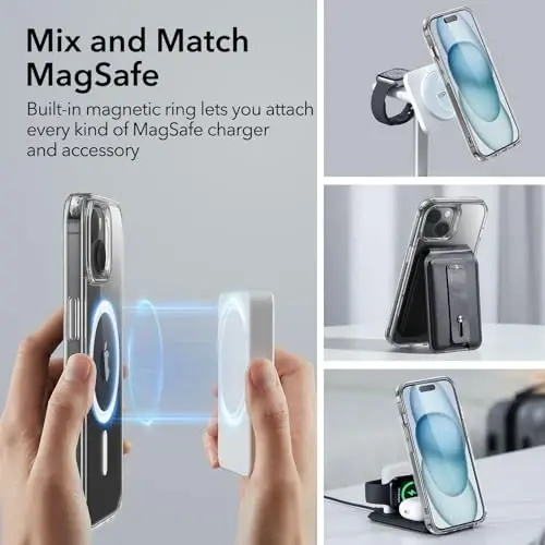 iPhone 15 Plus uchun ESR korpus, MagSafe bilan mos keladi, harbiy darajadagi himoya, sarg'ayishga chidamli, tirnalishga chidamli orqa, iPhone 15 Plus uchun magnit telefon korpusi, klassik seriya, shaffof - 3