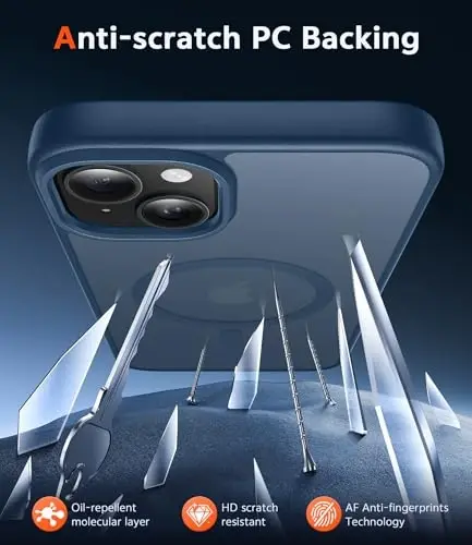 iPhone 15 Plus uchun FNTCASE g'ilofi: Magsafe bilan mos keladigan, ingichka, sarg'aymaydigan, zarbga chidamli, himoya qiluvchi yarim shaffof mobil telefon qopqog'i bilan mat magnit telefon qutilari (C-ko'k) - 5