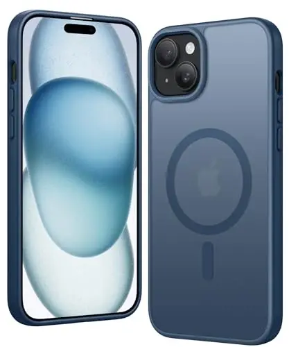 iPhone 15 Plus uchun FNTCASE g'ilofi: Magsafe bilan mos keladigan, ingichka, sarg'aymaydigan, zarbga chidamli, himoya qiluvchi yarim shaffof mobil telefon qopqog'i bilan mat magnit telefon qutilari (C-ko'k) 