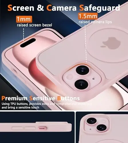 iPhone 15 Plus uchun FNTCASE g'ilofi: Magsafe bilan mos keladigan mat magnit telefon g'iloflari, ekran himoyachisi bilan, ingichka, sarg'ayishga qarshi, zarbga chidamli, himoya qiluvchi yarim shaffof telefon qopqog'i (C-pushti) - 2