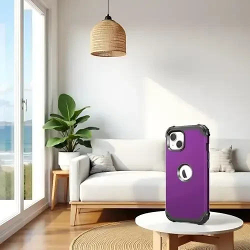 iPhone 15 Plus uchun IDweel g'ilofi, ekran himoyachisi bilan, 3 in 1 zarbaga chidamli ingichka gibrid kuchli qattiq kompyuter qopqog'i yumshoq silikon bamperli to'liq korpusli g'ilof (to'q binafsha) - 3