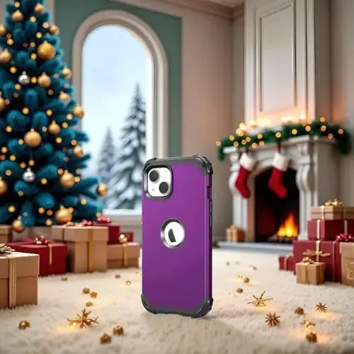 iPhone 15 Plus uchun IDweel g'ilofi, ekran himoyachisi bilan, 3 in 1 zarbaga chidamli ingichka gibrid kuchli qattiq kompyuter qopqog'i yumshoq silikon bamperli to'liq korpusli g'ilof (to'q binafsha) - 5