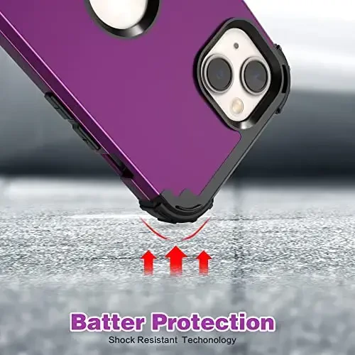 iPhone 15 Plus uchun IDweel g'ilofi, ekran himoyachisi bilan, 3 in 1 zarbaga chidamli ingichka gibrid kuchli qattiq kompyuter qopqog'i yumshoq silikon bamperli to'liq korpusli g'ilof (to'q binafsha) - 7