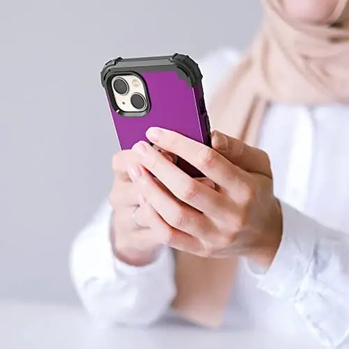 iPhone 15 Plus uchun IDweel g'ilofi, ekran himoyachisi bilan, 3 in 1 zarbaga chidamli ingichka gibrid kuchli qattiq kompyuter qopqog'i yumshoq silikon bamperli to'liq korpusli g'ilof (to'q binafsha) - 4