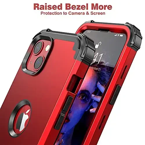 iPhone 15 Plus uchun IDweel g'ilofi, ekran himoyachisi bilan, 3 tasi 1 da zarbga chidamli ingichka gibrid kuchli kompyuter qopqog'i yumshoq silikon bamperli to'liq korpus (qizil) - 6