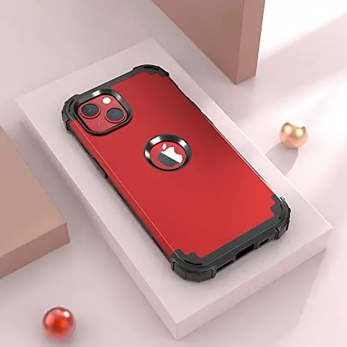 iPhone 15 Plus uchun IDweel g'ilofi, ekran himoyachisi bilan, 3 tasi 1 da zarbga chidamli ingichka gibrid kuchli kompyuter qopqog'i yumshoq silikon bamperli to'liq korpus (qizil) - 2