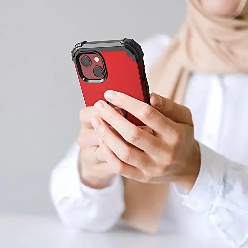 iPhone 15 Plus uchun IDweel g'ilofi, ekran himoyachisi bilan, 3 tasi 1 da zarbga chidamli ingichka gibrid kuchli kompyuter qopqog'i yumshoq silikon bamperli to'liq korpus (qizil) - 4