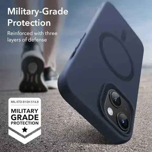 iPhone 15 Plus uchun MagSafe bilan ESR gʻilofi, magnit zaryadlashni qoʻllab-quvvatlaydi, ingichka suyuq silikon gʻilof, zarbani yutuvchi, ekran va kamera himoyasi, Cloud Series, toʻq koʻk - 4