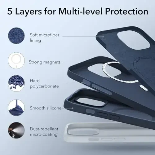 iPhone 15 Plus uchun MagSafe bilan ESR gʻilofi, magnit zaryadlashni qoʻllab-quvvatlaydi, ingichka suyuq silikon gʻilof, zarbani yutuvchi, ekran va kamera himoyasi, Cloud Series, toʻq koʻk - 5