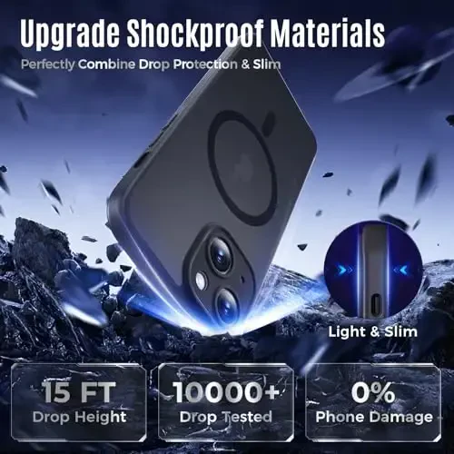 iPhone 15 Plus uchun mo'ljallangan Symcele sumkasi, MagSafe bilan mos keladi, Privacy Screen Protectors X2, [Kamera himoyasi] [15FT Harbiy darbaga chidamlilik himoyasi] Shokka bardoshli telefon sumkasi, 6,7 dyuym, qora - 5