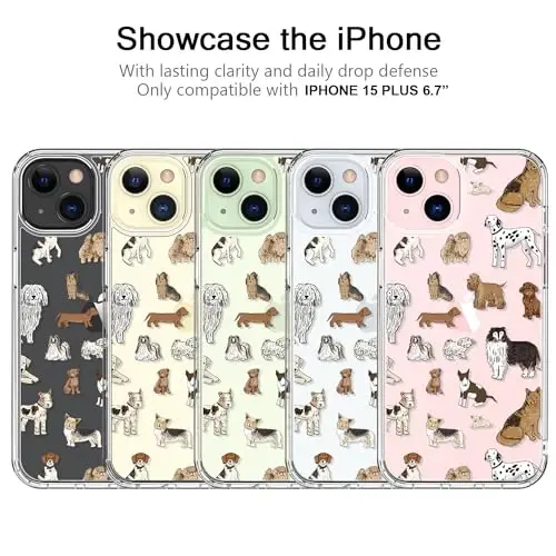 iPhone 15 Plus uchun mos keladigan g'ilof, qizlar va ayollar uchun zamonaviy naqshli dizaynlarga ega shaffof kristalli akril, ingichka, zarbga chidamli himoya telefon qopqog'i 6,7 dyuym, tropik barglar - 5