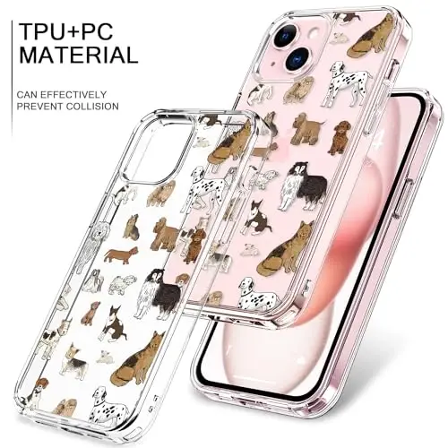 iPhone 15 Plus uchun mos keladigan g'ilof, qizlar va ayollar uchun zamonaviy naqshli dizaynlarga ega shaffof kristalli akril, ingichka, zarbga chidamli himoya telefon qopqog'i 6,7 dyuym, tropik barglar - 3