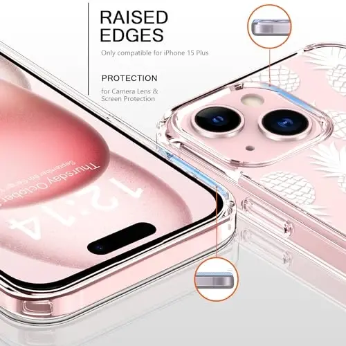 iPhone 15 Plus uchun mos keladigan g'ilof, qizlar va ayollar uchun zamonaviy naqshli kristall akril shaffof, ingichka zarbaga chidamli himoya telefon qopqog'i 6,7 dyuym, Ananaslar - 2