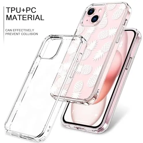 iPhone 15 Plus uchun mos keladigan g'ilof, qizlar va ayollar uchun zamonaviy naqshli kristall akril shaffof, ingichka zarbaga chidamli himoya telefon qopqog'i 6,7 dyuym, Ananaslar - 3