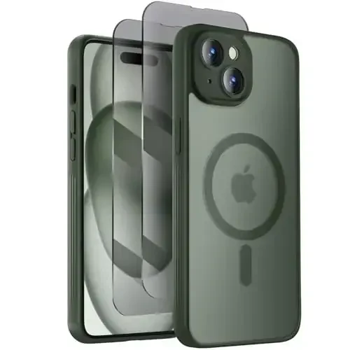 iPhone 15 Plus uchun Symcele dizayndagi g'ilof, MagSafe bilan mos, 2 ta Privacy Screen himoyachisi, [Kamera himoyasi] [15 FT harbiycha zarbadan himoya] zarbga chidamli telefon g'ilofi, 6.7