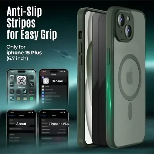 iPhone 15 Plus uchun Symcele dizayndagi g'ilof, MagSafe bilan mos, 2 ta Privacy Screen himoyachisi, [Kamera himoyasi] [15 FT harbiycha zarbadan himoya] zarbga chidamli telefon g'ilofi, 6.7