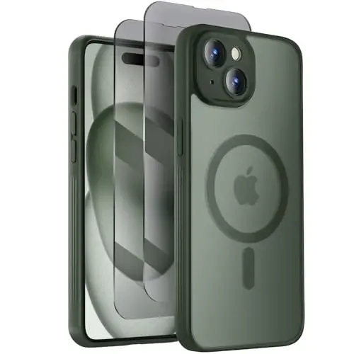 iPhone 15 Plus uchun Symcele dizayndagi g'ilof, MagSafe bilan mos, 2 ta Privacy Screen himoyachisi, [Kamera himoyasi] [15 FT harbiycha zarbadan himoya] zarbga chidamli telefon g'ilofi, 6.7