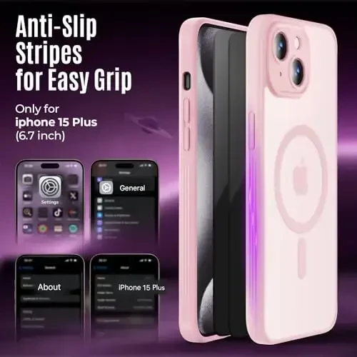iPhone 15 Plus uchun Symcele g'ilofi, MagSafe bilan mos, X2 maxfiylik ekran himoyachilari bilan, [Kamera himoyasi] [15FT harbiy tomchi himoyasi] zarbga chidamli telefon g'ilofi, 6,7