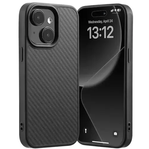 Tigowos for iPhone 15 Plus&iPhone 14 Plus Case Protective Case Made of Real Aramid Fiber, Soft Touch, Tough Durable Carbon Bumper, Black - 1
