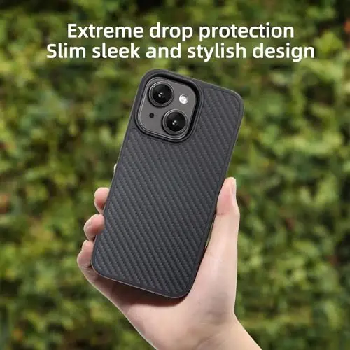 Tigowos for iPhone 15 Plus&iPhone 14 Plus Case Protective Case Made of Real Aramid Fiber, Soft Touch, Tough Durable Carbon Bumper, Black - 6