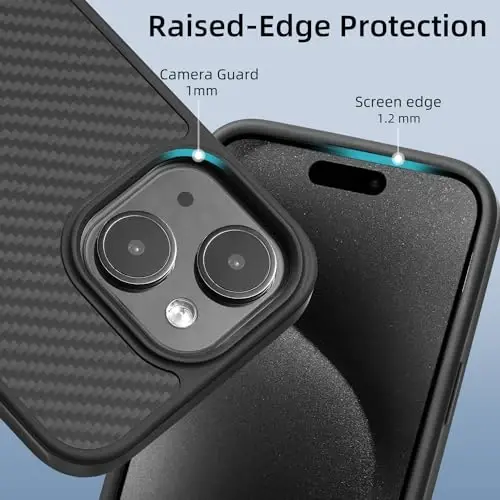 Tigowos for iPhone 15 Plus&iPhone 14 Plus Case Protective Case Made of Real Aramid Fiber, Soft Touch, Tough Durable Carbon Bumper, Black - 2
