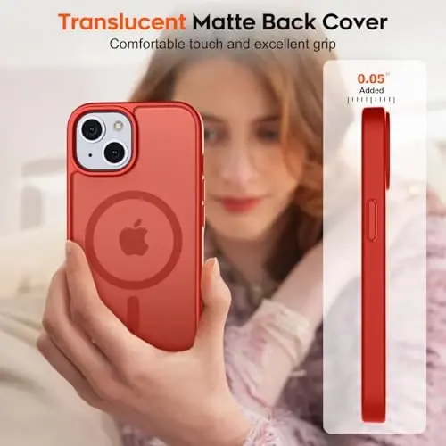 zapica Magnetic for iPhone 15 Plus Case & iPhone 14 Plus Case, [Compatible with MagSafe] [Military Grade Drop Protection] Translucent Matte Shockproof Anti-Scratch Phone Cover, Red - 7