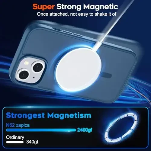 zapica Magnetic for iPhone 15 Plus Case & iPhone 14 Plus Case, [Compatible with MagSafe] [Military Grade Drop Protection] Translucent Matte Shockproof Anti-Scratch Phone Cover, Dark Blue - 3