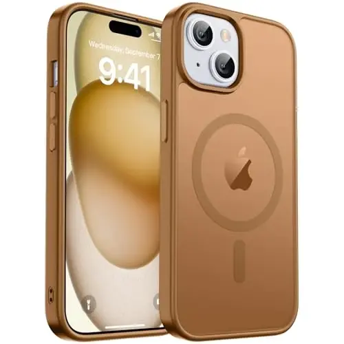 zapica Magnetic for iPhone 15 Plus Case & iPhone 14 Plus Case, [Compatible with MagSafe] [Military Grade Drop Protection] Translucent Matte Shockproof Anti-Scratch Phone Cover, Brown 