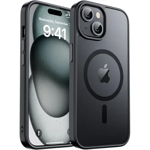 zapica Magnetic for iPhone 15 Plus Case & iPhone 14 Plus Case, [Compatible with MagSafe] [Military Grade Drop Protection] Translucent Matte Shockproof Anti-Scratch Phone Cover, Black 
