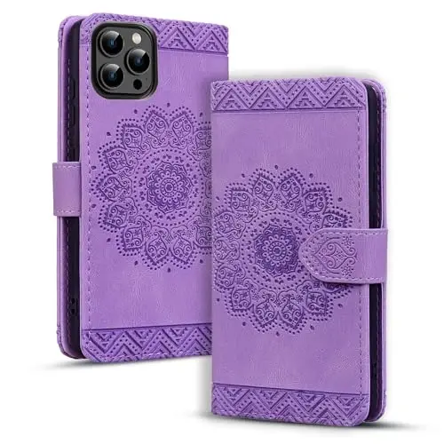 Rosbtib Flip Case for iPhone 15 Pro 6.1 Inch Cover, Vintage Premium PU Leather Wallet Phone Case with Mandala Embossed Design Cover for iPhone 15 Pro 6.1