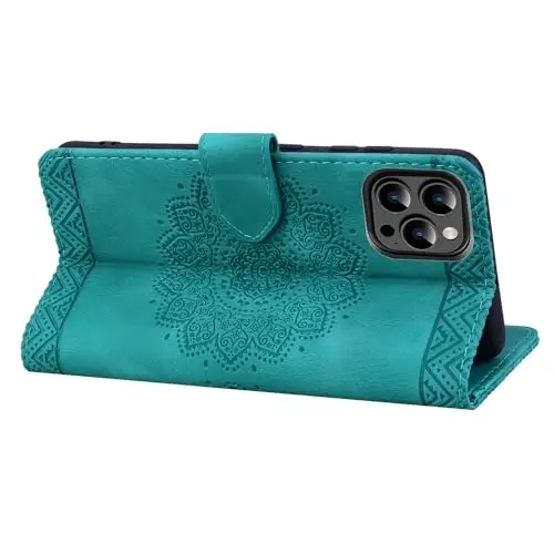 Rosbtib Flip Case for iPhone 15 Pro 6.1 Inch Cover, Vintage Premium PU Leather Wallet Phone Case with Mandala Embossed Design Cover for iPhone 15 Pro 6.1