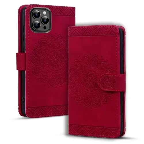 Rosbtib Flip Case for iPhone 15 Pro 6.1 Inch Cover, Vintage Premium PU Leather Wallet Phone Case with Mandala Embossed Design Cover for iPhone 15 Pro 6.1