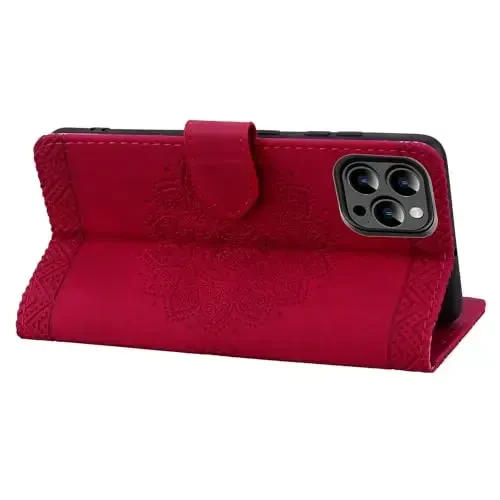 Rosbtib Flip Case for iPhone 15 Pro 6.1 Inch Cover, Vintage Premium PU Leather Wallet Phone Case with Mandala Embossed Design Cover for iPhone 15 Pro 6.1