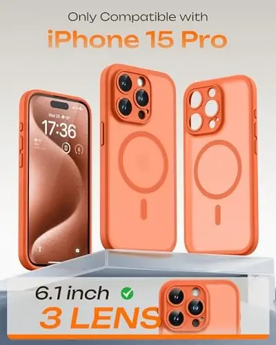 iPhone 15 Pro 6.1 inç (Turuncu) için TOCOL Telefon 15 Pro Kılıfı, Magsafe Şarj Cihazı ile uyumlu, Tam Kamera Koruması, Düşme Koruması, Yarı Saydam Mat Telefon Kılıfı - 2