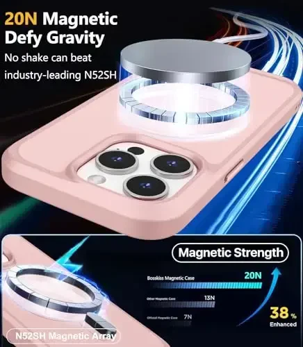 iPhone 15 Pro g'ilofi bilan mos keladigan BossKiss, [Magsafe bilan mos] [Ekran+Kamera himoyachisi] Magnit o'tkazuvchan mat ayollar erkaklar qizlar himoya qopqog'i iPhone 15 Pro 6.1