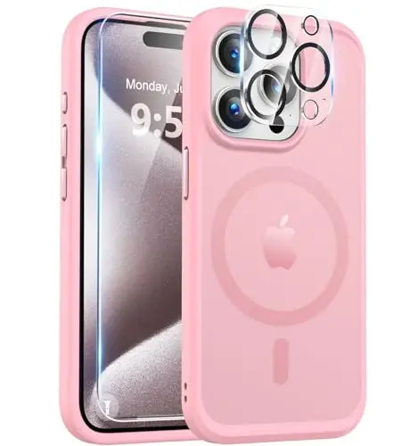 iPhone 15 Pro g'ilofi bilan mos keladigan BossKiss, [Magsafe bilan mos] [Ekran+Kamera himoyachisi] Magnit o'tkazuvchan mat ayollar erkaklar qizlar himoya qopqog'i iPhone 15 Pro 6.1