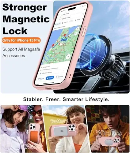 iPhone 15 Pro g'ilofi bilan mos keladigan BossKiss, [Magsafe bilan mos] [Ekran+Kamera himoyachisi] Magnit o'tkazuvchan mat ayollar erkaklar qizlar himoya qopqog'i iPhone 15 Pro 6.1
