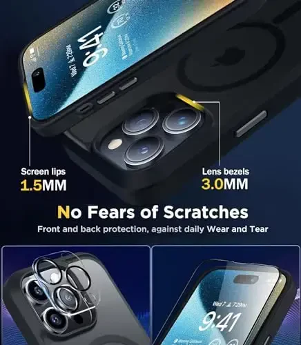 iPhone 15 Pro g‘ilofi bilan mos keladigan BossKiss, [Magsafe bilan mos] [Ekran+Kamera himoyachisi] Magnitli yarim shaffof mat ayollar erkaklar qizlar himoya qopqog‘i iPhone 15 Pro 6.1