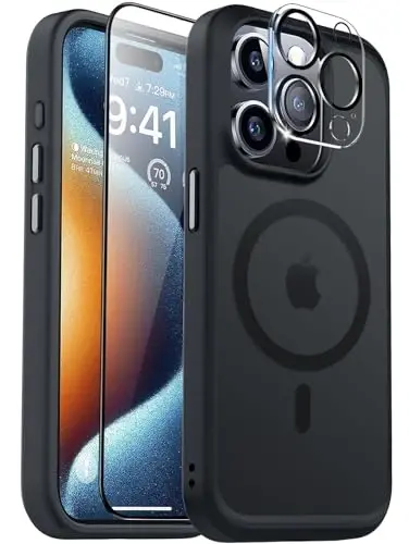 iPhone 15 Pro g‘ilofi bilan mos keladigan BossKiss, [Magsafe bilan mos] [Ekran+Kamera himoyachisi] Magnitli yarim shaffof mat ayollar erkaklar qizlar himoya qopqog‘i iPhone 15 Pro 6.1
