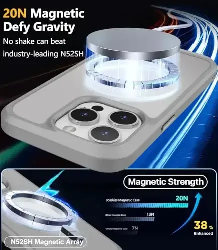 iPhone 15 Pro gʻilofi bilan mos keladigan BossKiss, [Magsafe bilan mos keladi] [Ekran+Kamera himoyachisi] Magnitli yarim shaffof mat ayollar erkaklar qizlar himoya qopqogʻi iPhone 15 Pro 6.1