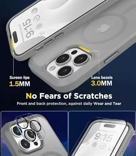 iPhone 15 Pro gʻilofi bilan mos keladigan BossKiss, [Magsafe bilan mos keladi] [Ekran+Kamera himoyachisi] Magnitli yarim shaffof mat ayollar erkaklar qizlar himoya qopqogʻi iPhone 15 Pro 6.1