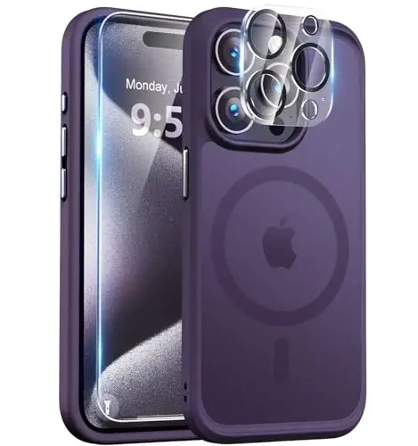 iPhone 15 Pro g'ilofi bilan mos keluvchi BossKiss, [Magsafe bilan mos] [Ekran+Kamera himoyachisi] Magnitli yarim shaffof mat ayollar erkaklar qizlar himoya qopqog'i iPhone 15 Pro 6.1