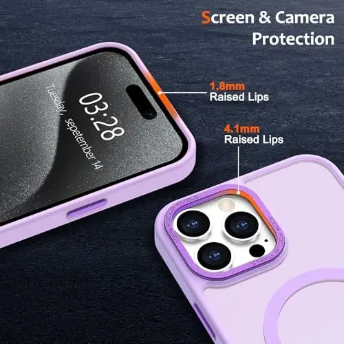 Anuck Case for iPhone 15 Pro Case Magnetic Phone Case Compatible with MagSafe, Soft TPU Bumper Hard Translucent Matte Back Slim Fit Shockproof Protective Cover for Men Women Girls - Light Purple - 8