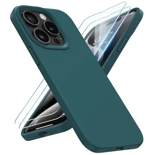 BUYDOT for iPhone 15 Pro Case Liquid Silicone Slim Shockproof Protective Cover 6.1 Inch Anti-Scratch Drop Protection, Blackish Green - 1