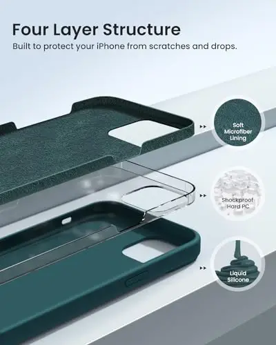 BUYDOT for iPhone 15 Pro Case Liquid Silicone Slim Shockproof Protective Cover 6.1 Inch Anti-Scratch Drop Protection, Blackish Green - 2