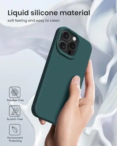 BUYDOT for iPhone 15 Pro Case Liquid Silicone Slim Shockproof Protective Cover 6.1 Inch Anti-Scratch Drop Protection, Blackish Green - 5
