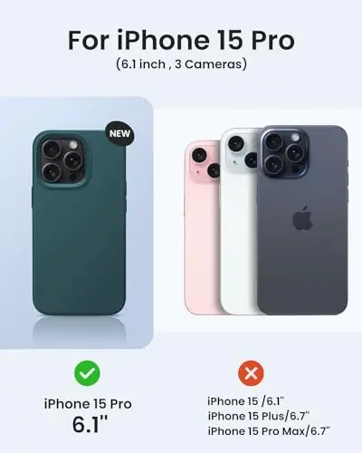 BUYDOT for iPhone 15 Pro Case Liquid Silicone Slim Shockproof Protective Cover 6.1 Inch Anti-Scratch Drop Protection, Blackish Green - 6